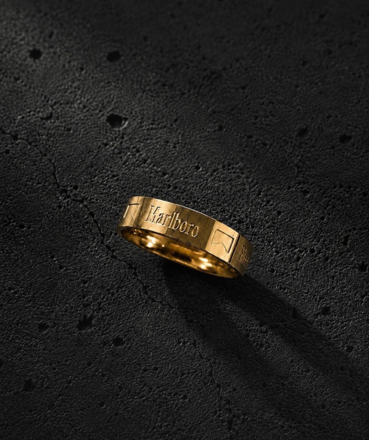 Y2K Marlboro Engraved Ring Stainless Steel Gold