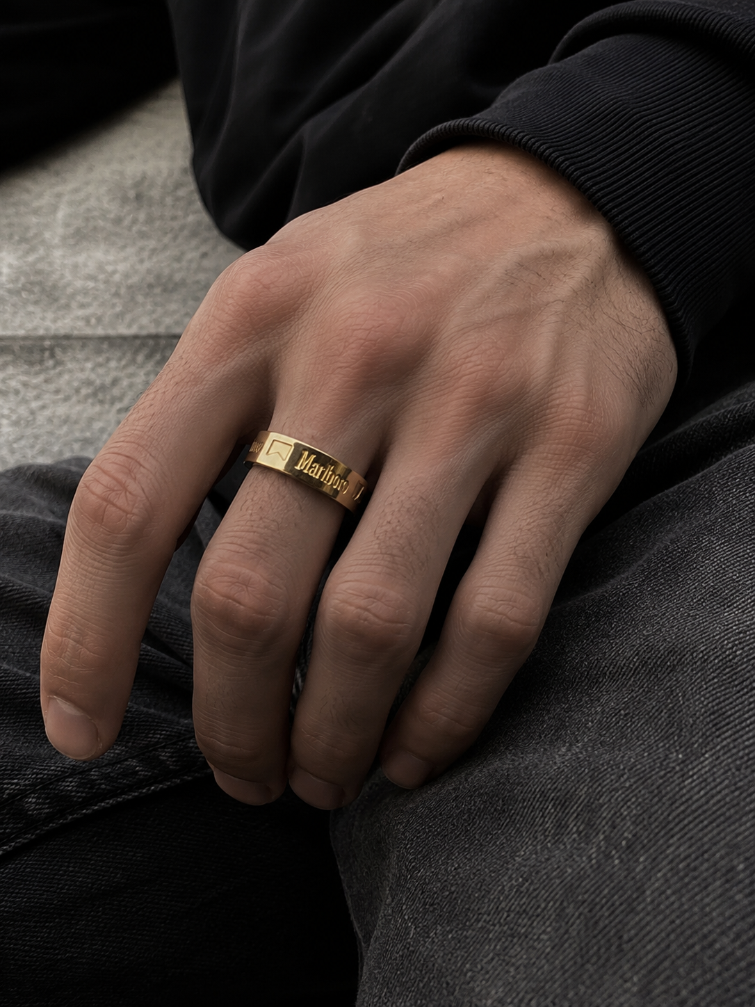 Y2K Marlboro Engraved Ring Stainless Steel Gold
