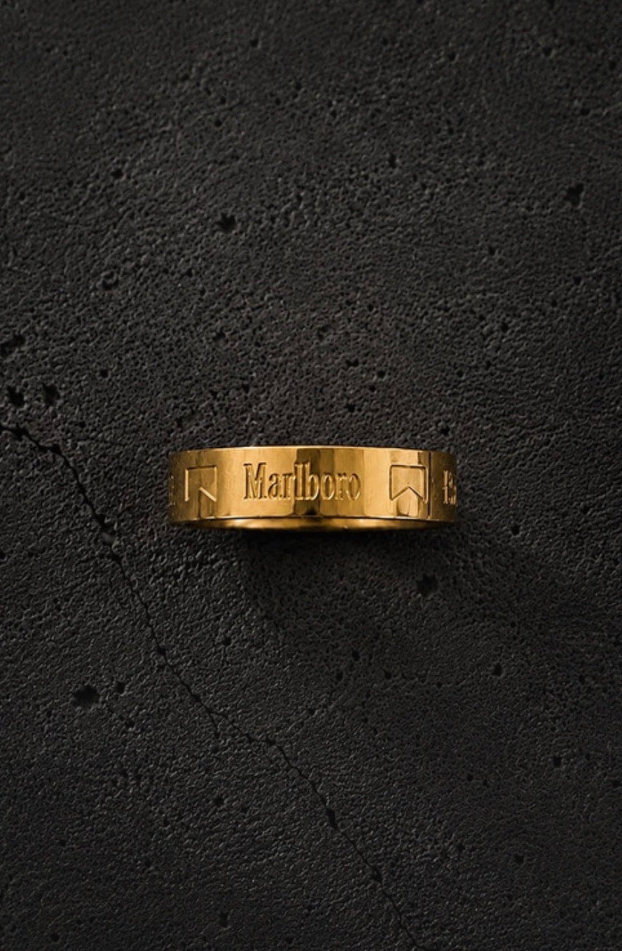 Y2K Marlboro Engraved Ring Stainless Steel Gold