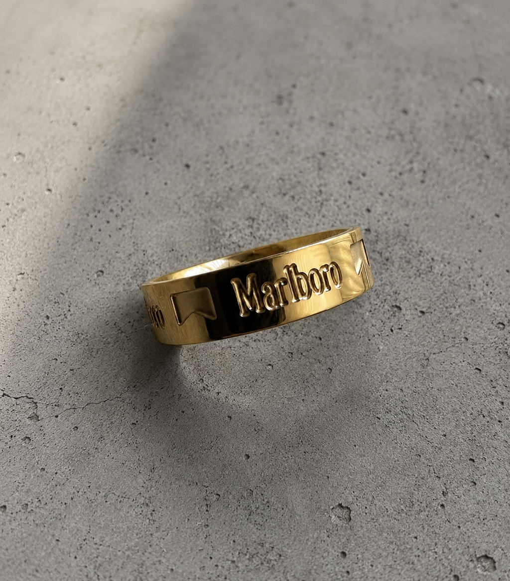 Y2K Marlboro Engraved Ring Stainless Steel Gold