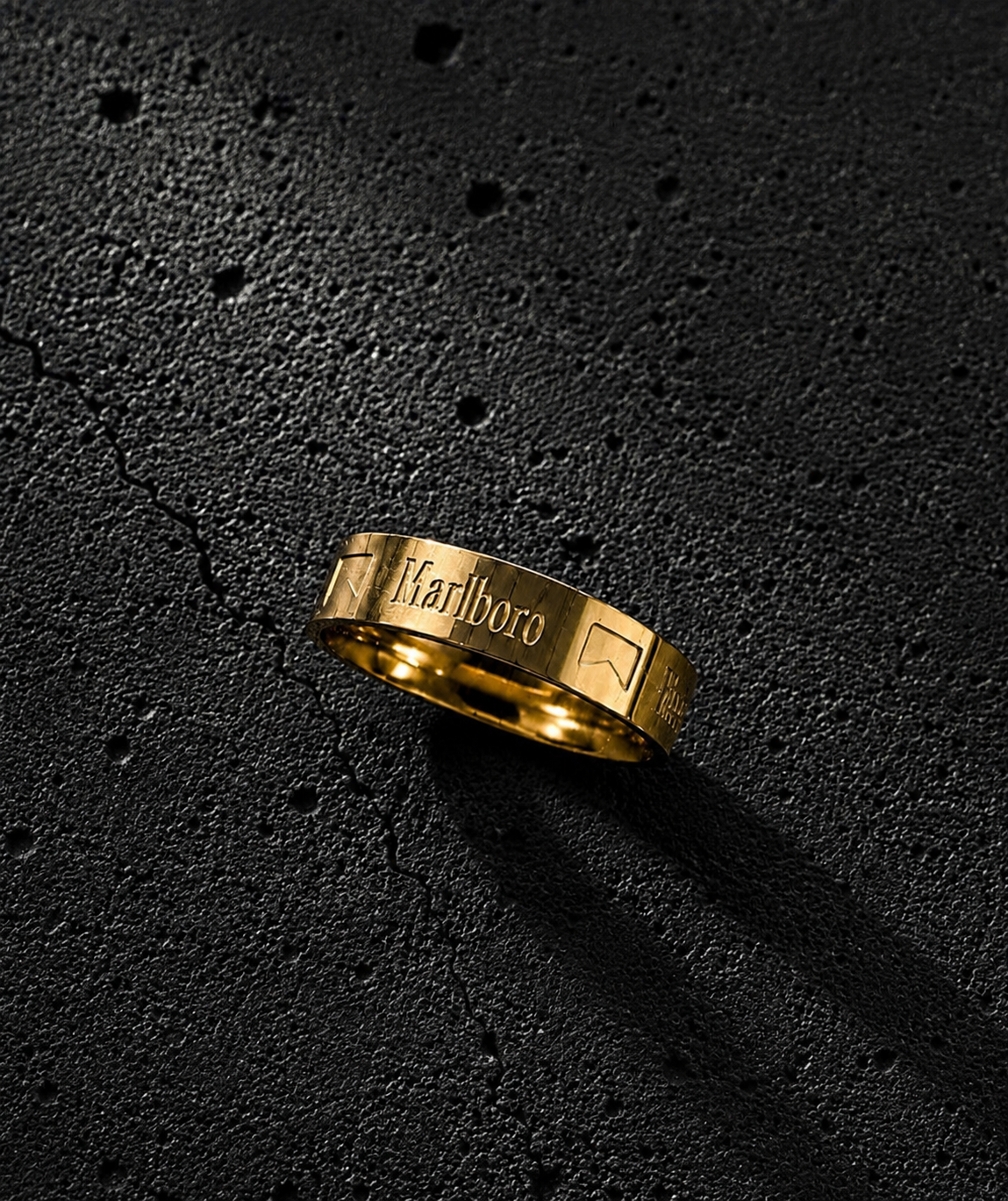 Y2K Marlboro Engraved Ring Stainless Steel Gold