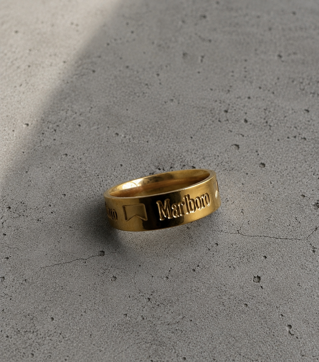 Y2K Marlboro Engraved Ring Stainless Steel Gold