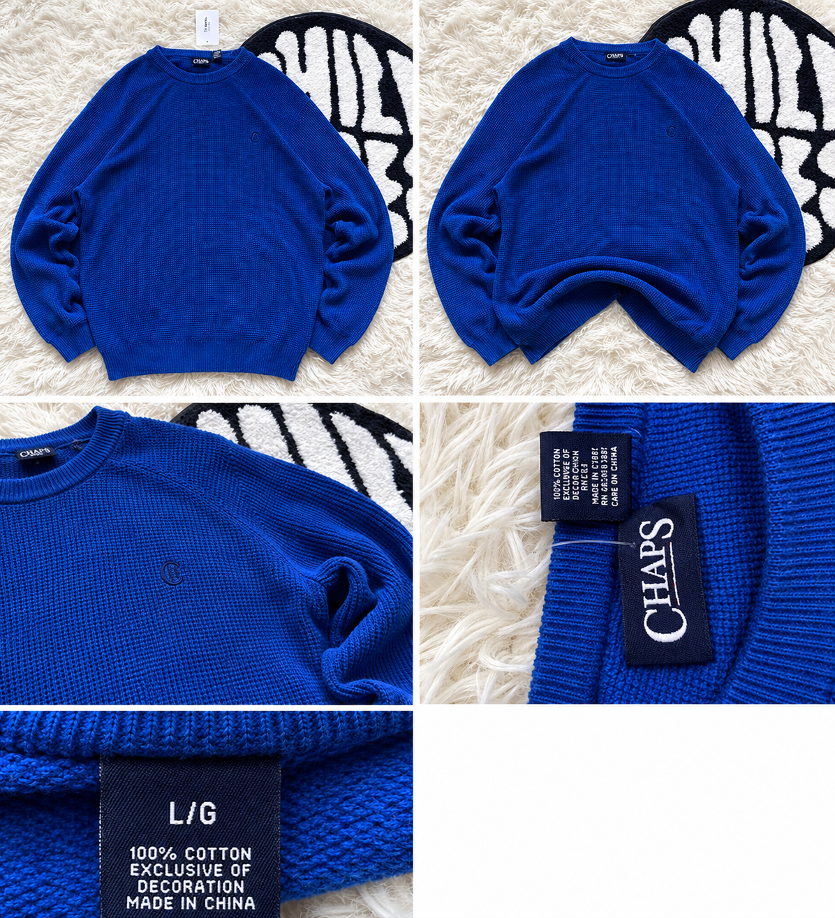 Chaps Waffle Knit Jumper Royal Blue