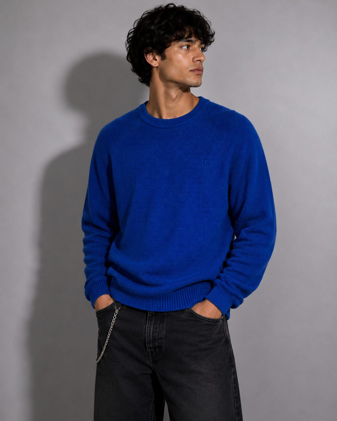 Chaps Waffle Knit Jumper Royal Blue
